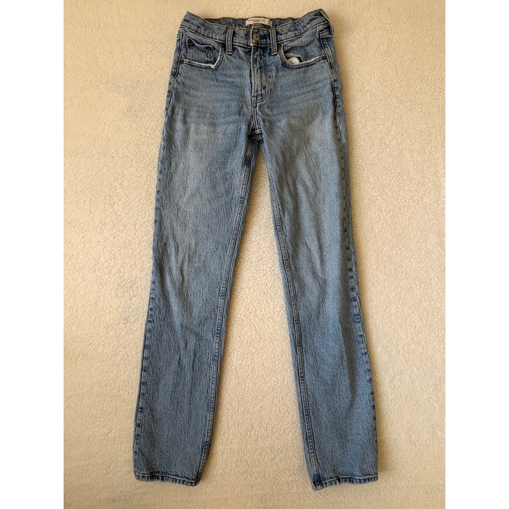 Abercrombie & Fitch The Straight Jeans Womens 0 Blue Light Wash Mid Rise Stretch